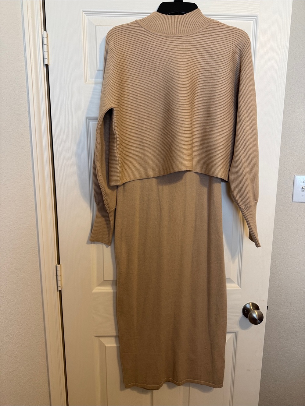 Beige Knit Midi Two-Piece Dress Set -LASCANA